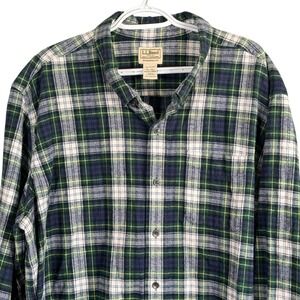 LL Bean Scotch Plaid Flannel Shirt Mens 2XLT Green Blue Traditional Fit 228066